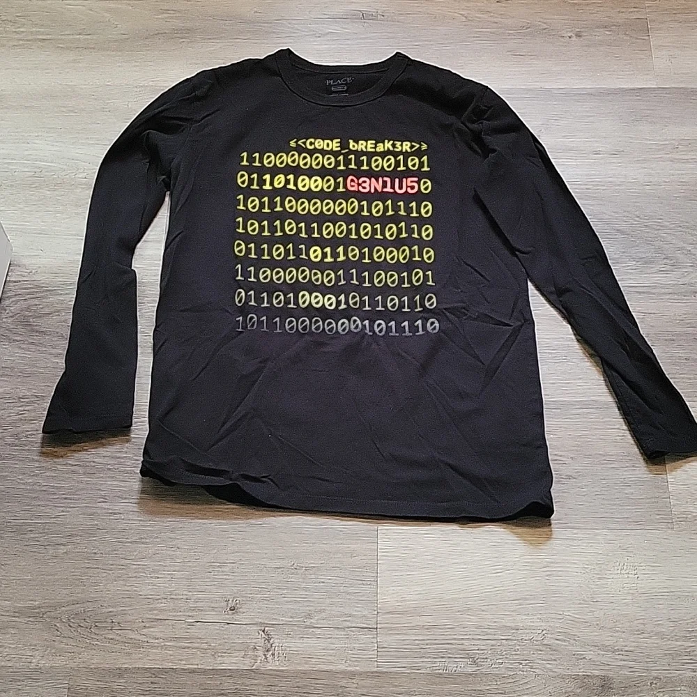 Childrens place black code break genus long sleeve tee XXL/16